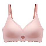 Nahtloser kabelloser BH für Damen, ultraleichte Stoffschicht bietet unsichtbare Abdeckung unter durchsichtigen oder engen Outfits ohne sichtbare Linien (L Pink)