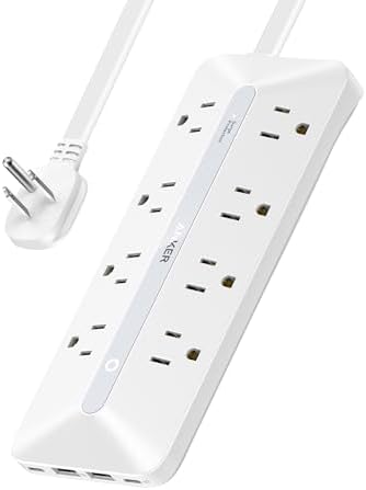 Anker Flat Plug Power Strip, 12-in-1 USB-C Power Strip with 8 AC, 2 USB-C, and 2 USB-A Ports, 5 feet Extension Cord, Slim Desk Charging Station, 900J Surge Protection, 35W Max for Home, Office, Dorm