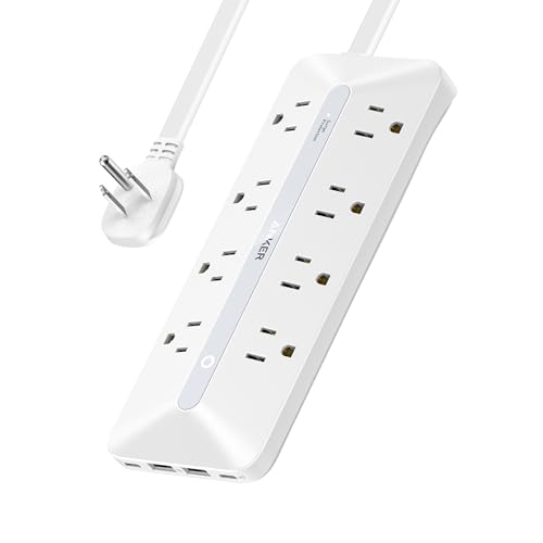 Image of Anker Power Strip with 900J Surge Protector, Flat Plug Extension Cord with Multiple Outlets, 8 AC, 2 USB A & 2 USB C Ports for 35W Max, 5ft Outlet Extender, Dorm Room Essentials, Home Office