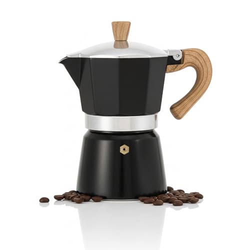 Bibykivn Cafetera Italiana, Aluminio Cafetera Moka 300ml, Cafetera de Express para la Preparación de Expresso Italiano I Adecuada para Placa de Cerámica Placa Eléctrica Gas (Negro)