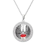 RLDOBOFE Collana da donna con ciondolo a forma di ombrello rosso Torre Eiffel Parigi in argento con ciondolo a cerchio con diamanti e catena da 50 cm, graziosa collana con diamanti per compleanno