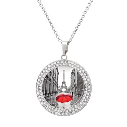 STVNKML Collier ras du cou avec pendentif rond en forme de tour Eiffel Paris rouge pour femme, collier ras du cou avec breloque en forme de disque de diamant pour anniversaire, Saint-Valentin, cadeau