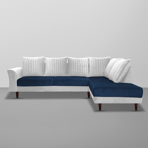 Image of Gratly RHS 4 Seater L Shape Sofa Set for Living Room (Blue GreyColour) Premium Fabric Sofa