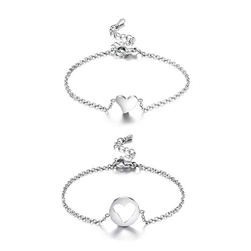 Mother Daughter Bracelet Set Matching Mom Mommy and Me Cutout Heart Wish Bracelet Jewelry Gift for 2 Mother Daughter Girls