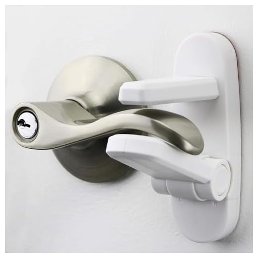 Improved Childproof Door Lever Lock (2 Pack) Prevents Toddlers From Opening Doors. Easy One Hand Operation for Adults. Durable ABS with 3M Adhesive Backing. Simple Install, No Tools Needed (White, 2)