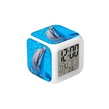 BoWay 3＂Desk & Shelf Clock Dolphin Smile Ocean Fish Blue Digital Alarm Clock with Led Lights Plastic Table Clock for Kids Teenagers Adults Home/Office Decor