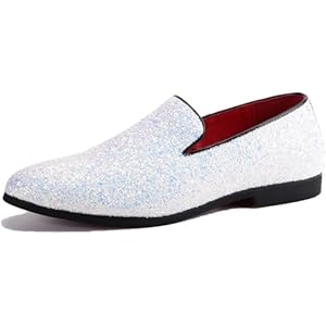 Haza Pairs Mens Smoking Sparkling Slipper Metallic Sequins Textured Glitter Tuxedo Slip-on Prom Loafers Luxury Wedding Dress Shoes