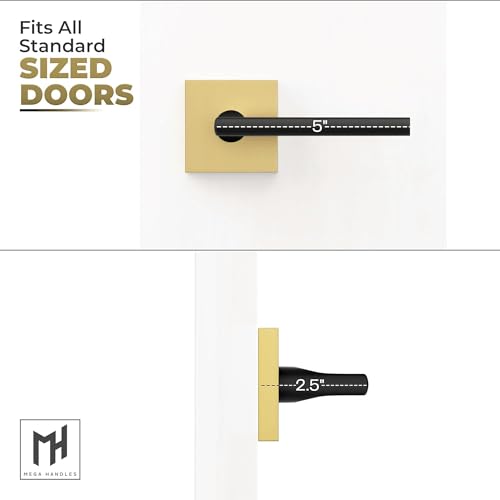 Image of Mega Handles Prime Dummy Lever, Door Handle for Closet or French Doors, Single Side Door Levers, Fits All Standard Door Sizes, Covered Screws Included - Satin Brass /Matte Black (2 Pack) 5 inch