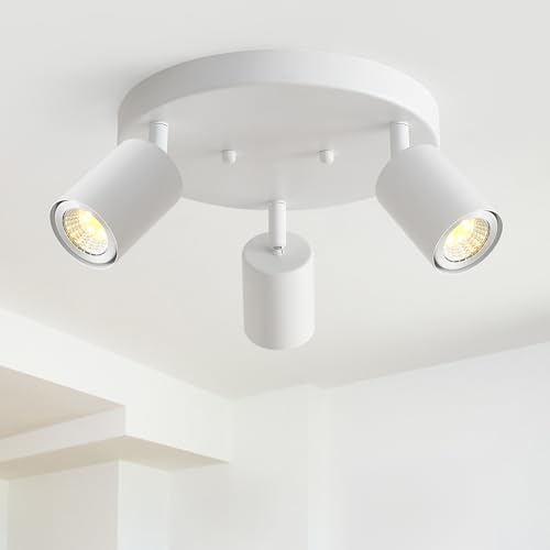 Image of EGM 3 Light Track Lighting, White Round Track Lighting Fixtures, GU10 Flush Mount Directional Ceiling Light for Kitchen, Bedroom, Office, Picture Wall