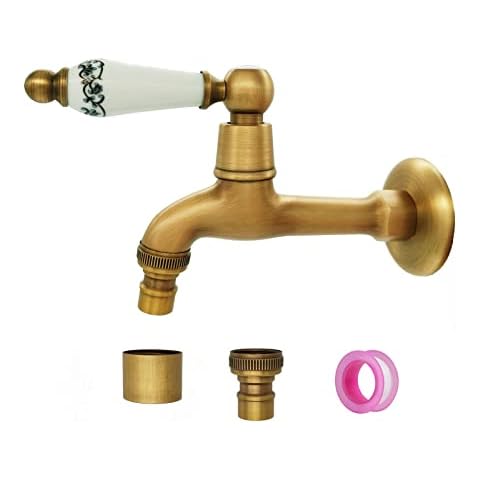 G1/2" Vintage Solid Brass Faucet Bathroom Taps Classic Wall Mounted Washing Machine Water Tap for Bathroom Kitchen Toilet Balcony Commercial Bath Lavatory (Porcelain Handle) Cover