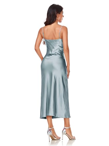 Image of Women's Spaghetti Strap Midi Satin Silk Dresses Slip Cowl Neck Party Cocktail Evening Sexy Dress