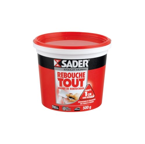 Sader Rebouche Tout - Enduit de Rebouchage Intérieur Prêt à l'Emploi - Tous Supports - Rebouchage et Égalisation de Trous et Fissures Jusqu'à 1 cm - Joint Plaque de Plâtre - Pot de 500g