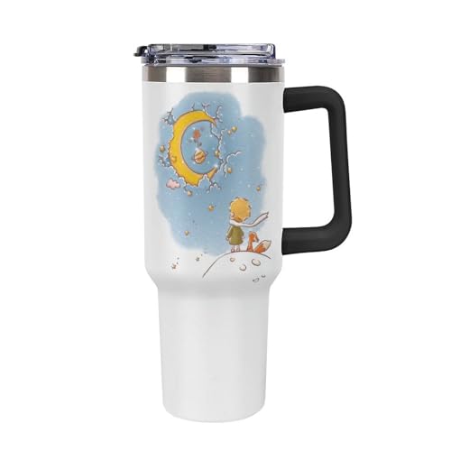 タンブラ 星の王子さま 蓋付き 取っ手付き ストロ 付き 真空断熱タンブラ 二重構造 1100ml大容量 サ モス 真空断熱マグカップ 保温保冷 こぼれない ステンレス 魔法瓶 広口 ビール/コーヒー