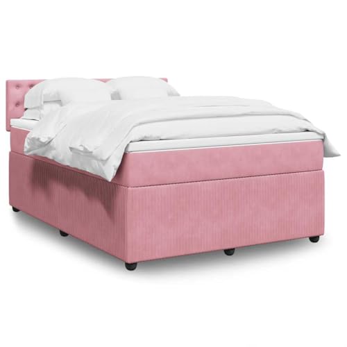 Boxspringbett mit Matratze Rosa 140x200 cm Samt Daybed Bettgestell Bed Frame Doppelbett für Wohnbereich Schlafzimmer Gästezimmer Herberge – Bild 5