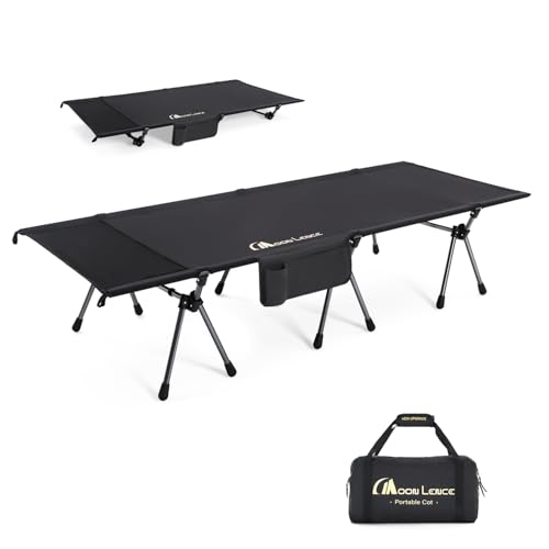 MOON LENCE Height Adjustable Camping Cot - Supports 330 lbs, Portable Folding Bed with Leg Extenders for Camping, Hiking, Sleeping, 1 Pack, Black