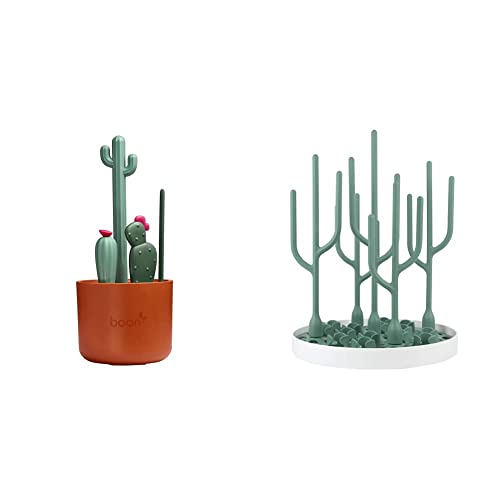 Image of Boon Desert Countertop Baby Bottle Drying Rack & Cacti Cleaning Brush Set - Includes Bottle, Nipple, Detail, and Straw Brushes