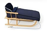rg-vertrieb Holzschlitten mit Rückenlehne und Winterfußsack 108cm | 10 Farben (Dunkelblau)