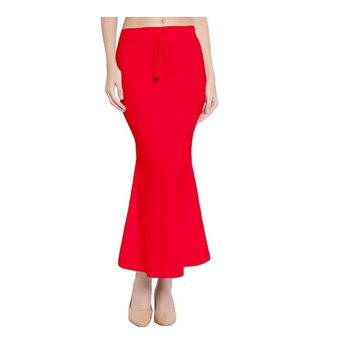 Image of Saree Shapewear Petticoat for Women Cotton Blended Lycra Shaper Petticoat with Elastic & Lace (Drawstring) Long Under Skirt Fishcut Wrinkle Free Shapewear