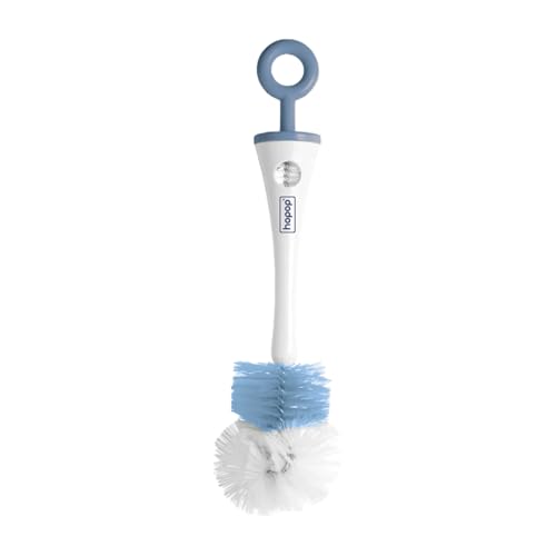 Image of Hopop Baby Feeding Bottle Cleaning Brush & Nipple Cleaner | 2 in 1 Flexible Bristle Bottle Brush| Grooved Handle with Easy Hanging Storage | Easy to Clean Narrow & Wide Neck Feeding Bottles |Blue