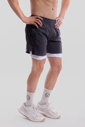 Image of COITONIC 2 in 1 Active Dual Black Shorts with Inner Tights Layer | Men's Double Layer Short for Running, Gym & Sports