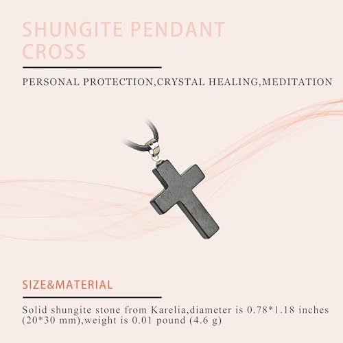 Shungite Crystal Cross Necklace - Black Healing Pendant with Leather Cord3