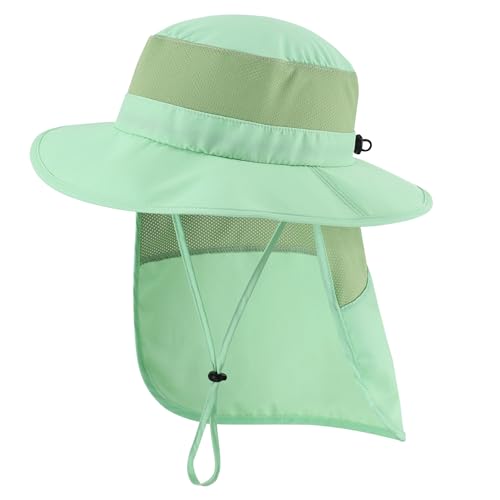 Image of Home Prefer UPF50+ Kids Girls Boys Sun Hat Wide Brim Fishing Hat with Neck Flap Adventure Beach Safari Sun Protection Cap