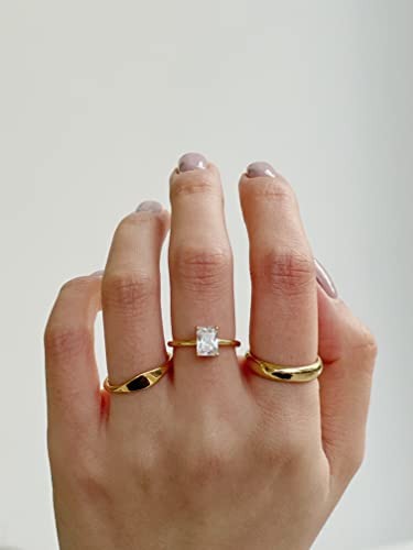 Michooyel 18K Gold Plated 2Ct (D Color, Vvs Clarity) Cubic Zirconia Radiant Cut Statement Ring For Women 925 Sterling Silver Adjustable Rings For Teen Girls #TOP5