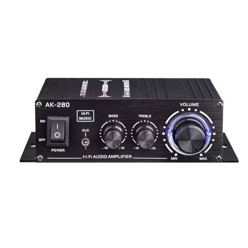 2-Channel HIFI Stereo Audio Digital Power Amplifier RCA & AUX Input Support Treble Bass Adjustment for Home Audio System