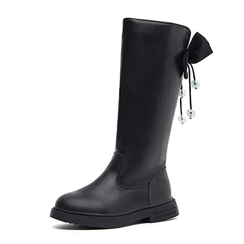 Dayiss Girl's Waterproof Fashion Side Zipper Fur Lined Knee High Riding Boots Dress Princess Shoes Girls Leather Tall Winter Boots