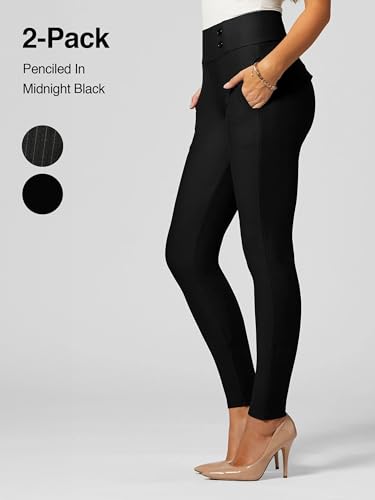 Conceited 2-Pack Stretch Slacks for Women - Wear to Work - Slim Leg Dress Pants with Pockets - Penciled in, Black - (Small)3