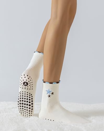 Image of Yawlsow Pilates Grip Socks for Women Yoga Grippy Socks Cute Barre Non Skid Athletic Crew Sticky Sock Workout Hospital