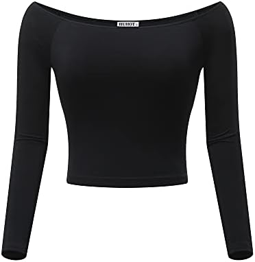 HUHOT Womens Basic Short Sleeve Vogue Fitted Off The Shoulder Cute Crop Tops 2025