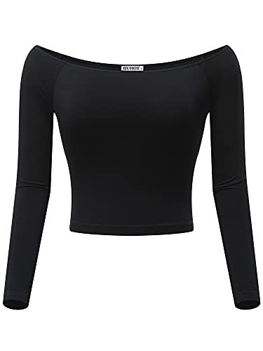HUHOT Womens Basic Short Sleeve Vogue Fitted Off The Shoulder Cute Crop Tops