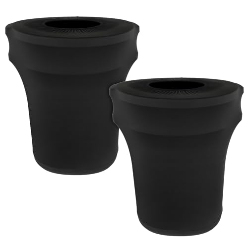 BSTKEY 44 Gallon Stretch Spandex Trash Can Cover, 2 Pack Outdoor Fitted Waste Container Cover Round Garbage Can Covers for Wedding Party Commercial Fundraiser Decor, Without Trash Can (Black)