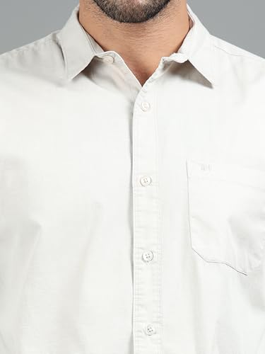 Image of Men Slim Fit Solid Spread Collar Casual Shirt