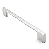 CAULDHAM 10 Pack Solid Kitchen Cabinet Pulls Handles (6-5/16' Hole Centers) - Modern Thin Profile Drawer/Door Hardware - Style M255 - Satin Nickel