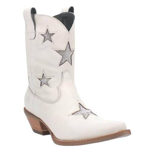 Dingo White Star Struck Shortie 7 inch Women's Almond Toe Western Boots DI582-WHITE2