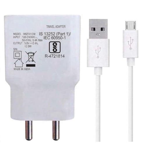 Image of Fast Charger Compatiable with 1 Meter Micro USB Type B Charger for Vivo Y17 / Y20 / Vivo v7, v7+, v9, v9 Youth A,Y20 G,Y 20 G Adapter Like Wall Charger | Android USB Charger (2.4 Amp, White)