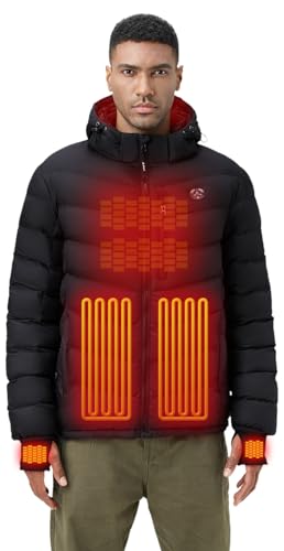 Men's Heated Jacket With 12V Battery Pack-Insulated Lightweight Hooded Hand-Heating Electric Heated Puffer Jacket