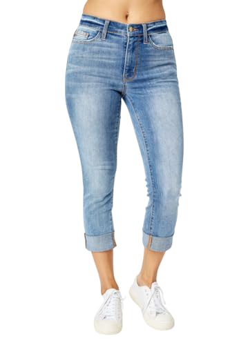 Judy Blue Mid Rise Cuffed Skinny Capri Jeans