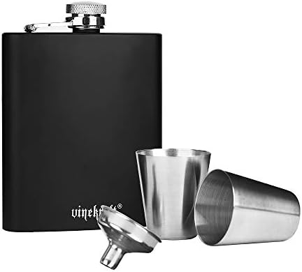 Vinekraft Hip Flask 7 oz, Stainless Steel Whiskey Flask for Men, Pocket Alcohol Flask with Funnel and 2 Glasses