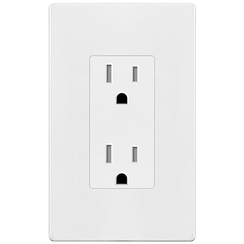 Image of ENERLITES White Decorator Receptacle with Screwless Wall Plate, Standard Electrical Wall Outlet, 15A 125V, Self-Grounding, 2-Pole, 3-Wire, 5-15R, UL Listed, 61502-TR-WSID, Tamper Resistant
