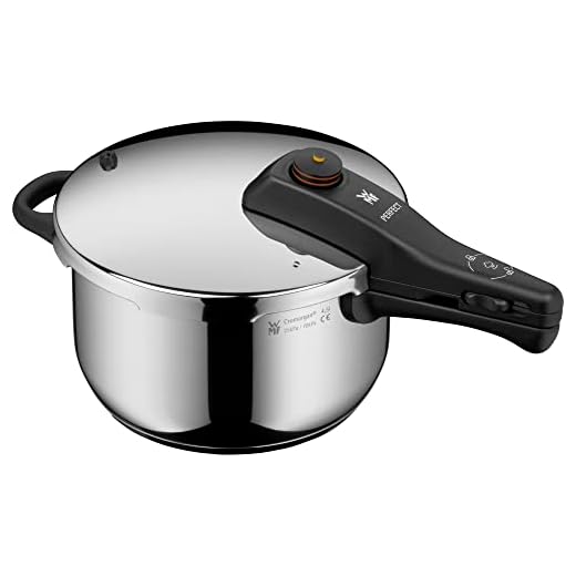 WMF Perfect - Pentola a pressione a induzione, 4,5 l, grande segnale di cottura, 2 livelli di cottura, manico con coperchio rimovibile, acciaio INOX Cromargan