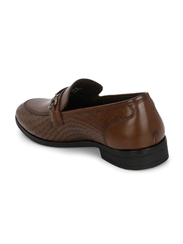 Image of San Frissco Men's Loafers Brown Textured Handcrafted Formal Horsebit Shoes /Slip-on Shoe for Office, Wedding & Parties /Easy to Match Moccasins with Stylish Lightweight and Comfortable