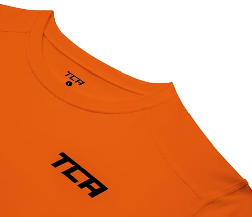 TCA Camiseta de Fútbol Manga Larga SuperThermal de Compresión para Niños - Cuello Redondo - Naranja, 12-14 años
