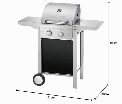Foto von Profi Cook Gasgrill PC-GG 1128, 2 Brenner aus Edelstahl, kleiner Balkongrill, Campinggasgrill, Outdoor-Grill, BBQ-Grill, Ablage klappbar, platzsparend, stufenlose Temperatursteuerung, 6,3 kW