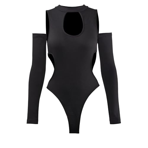 Women Sexy Cut Out Mock Neck Bodysuit Slim Fit Sleeveless Leotard Jumpsuits Top with arm sleeves Club Outfits2