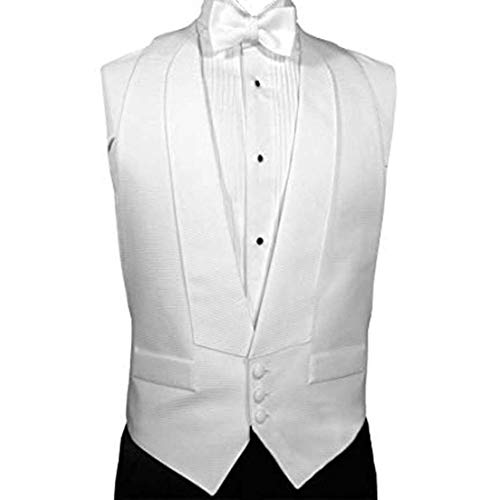 White Pique Adjustable Backless Tuxedo Vest with Matching (pretied) Bow Tie