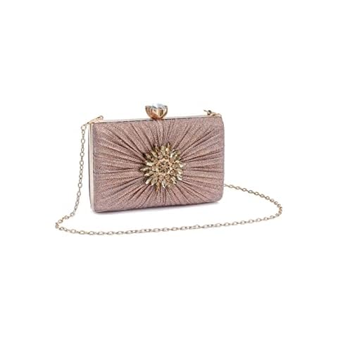 Fontanella Fashion Elegant Small Evening Clutch Bag for Women Wedding Formal Shoulder Bag with Chains and Rhinestone Design-ROSE GOLD Cover