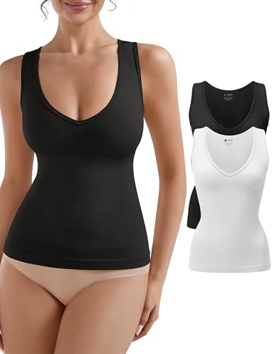 Image of EUYZOU Womens Tummy Control Shapewear Tank Tops Seamless V-Neck Compression Tank Tops Body Shaper Camisole